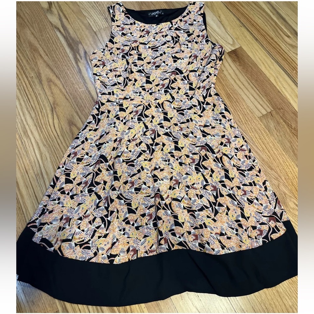 NY Chic Black And Orange Fan Dress Size M
